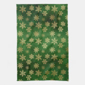 Festive Green and Gold Foil Winter Snowflakes Theedoek (Verticaal)