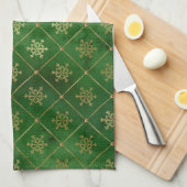 Festive Green and Gold Foil Winter Snowflakes Theedoek (Quarter Fold)