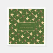 Festive Green and Gold Kerststerren voegen naam to Servet (Voorkant)