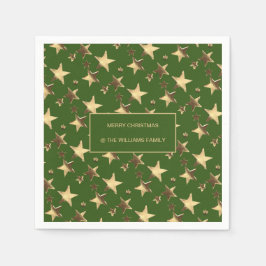 Festive Green and Gold Kerststerren voegen naam to Servet