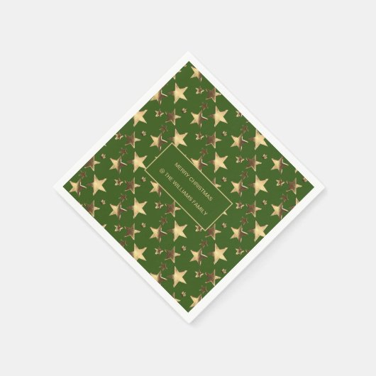 Festive Green and Gold Kerststerren voegen naam to Servet (Hoek)