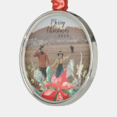 Festive Green and Red Kerstfeestay Foto Metalen Ornament (Links)