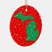 Festive Green and Red Map of Michigan Snowflakes Keramisch Ornament (Rechts)
