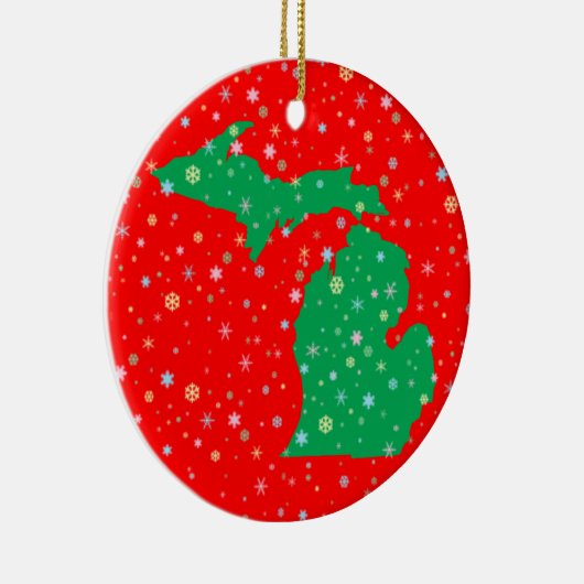 Festive Green and Red Map of Michigan Snowflakes Keramisch Ornament (Rechts)
