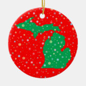 Festive Green and Red Map of Michigan Snowflakes Keramisch Ornament (Voorkant)