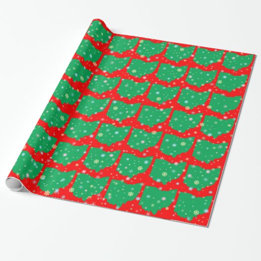 Festive Green and Red Map of Ohio Snowflakes Cadeaupapier (Uitgerold)