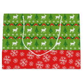 Festive Green and Red Reindeer and Snowflakes Groot Cadeauzakje (Voorkant)