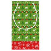 Festive Green and Red Reindeer | Snowflakes Klein Cadeauzakje (Achterkant)