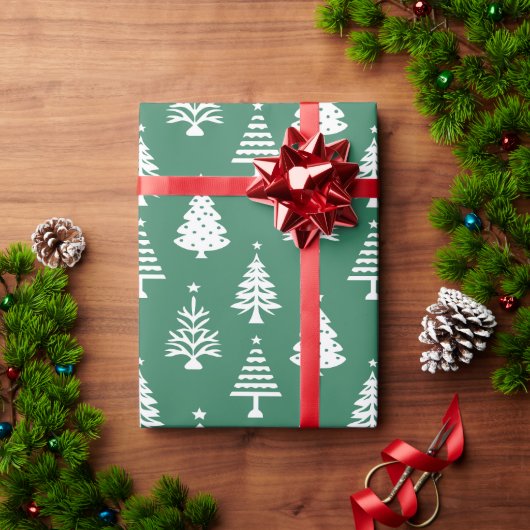 Festive Green and White Christmas Tree Pattern Cadeaupapier (Feestdagen Geschenken)
