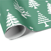 Festive Green and White Christmas Tree Pattern Cadeaupapier (Rol Hoek)