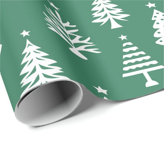 Festive Green and White Christmas Tree Pattern Cadeaupapier (Rol Hoek)