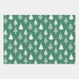 Festive Green and White Christmas Tree Pattern Inpakpapier Vel