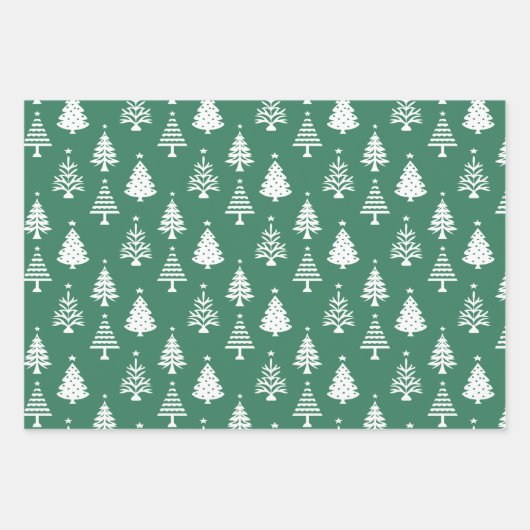 Festive Green and White Christmas Tree Pattern Inpakpapier Vel (Voorkant)