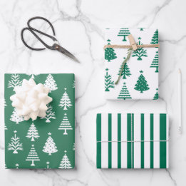 Festive Green and White Christmas Tree Pattern Inpakpapier Vel