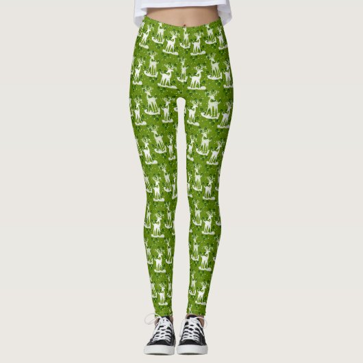 Festive Green and White Kerstpattern Leggings (Voorkant)