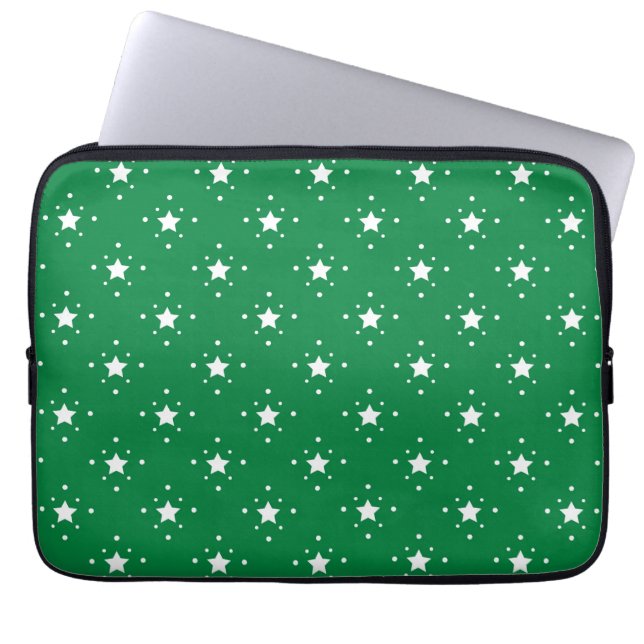 Festive Green and White Stars Pattern Laptop Sleeve (Voorkant)