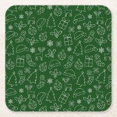Festive Green and White Winter Kerstpattern Kartonnen Onderzetters (Voorkant)
