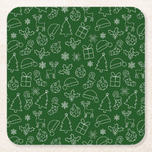Festive Green and White Winter Kerstpattern Kartonnen Onderzetters