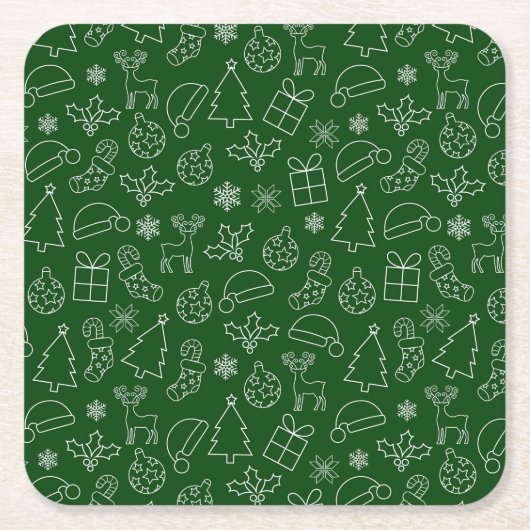 Festive Green and White Winter Kerstpattern Kartonnen Onderzetters (Voorkant)