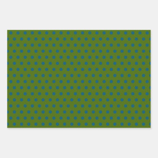 Festive Green Blue Polka Dots Stripes Solid Inpakpapier Vel (Voorkant 2)