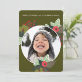Festive Green Botanical Circus Foto met kerstmis Feestdagenkaart (Staand voorkant)