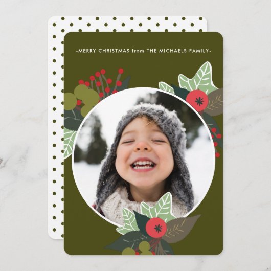 Festive Green Botanical Circus Foto met kerstmis Feestdagenkaart (Voorkant / Achterkant)