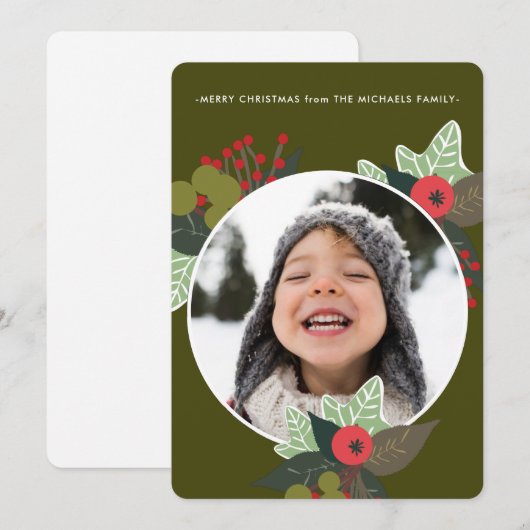 Festive Green Botanical Circus Foto met kerstmis Feestdagenkaart (Voorkant / Achterkant)