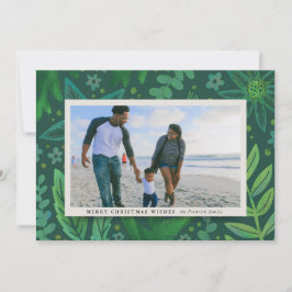 Festive Green Botanical kerstfoto met kerstmis Feestdagenkaart