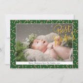 Festive Green Candy Cane Elegant Gold Script Photo Feestdagenkaart (Voorkant)