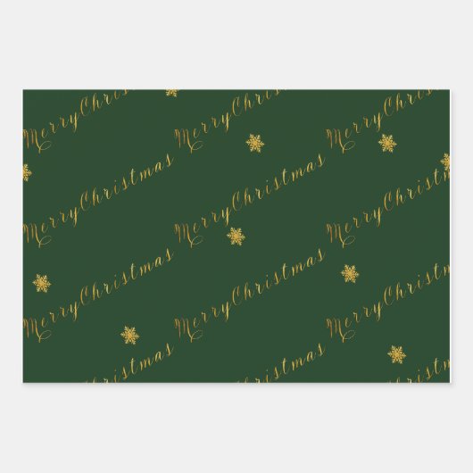 Festive Green- en Gold-kerstscript Inpakpapier Vel (Voorkant 3)