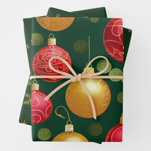 Festive Green- en Gold-kerstscript Inpakpapier Vel (In situ)