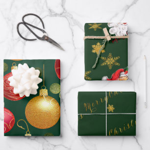 Festive Green- en Gold-kerstscript Inpakpapier Vel