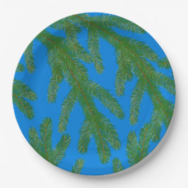 Festive Green fir-boomvertakkingen en twigs Blue Papieren Bordje