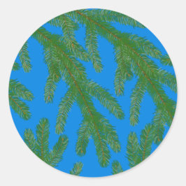 Festive Green fir-boomvertakkingen en twigs Blue Ronde Sticker