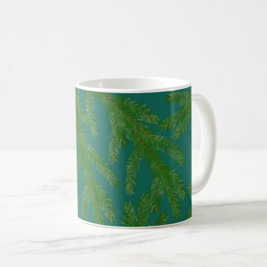 Festive Green Fir Tree Branches Koffiemok (Voorkant rechts)