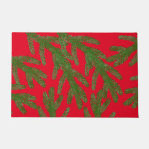 Festive Green Fir Tree Branches op Red Deurmat