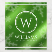 Festive Green Foil Snowflakes Monogram Name Wijn Etiket (Enkel label)