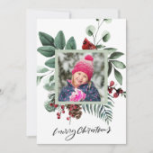 Festive Green Foliage Eucalyptus Red Cardinale Bir Feestdagenkaart (Voorkant)