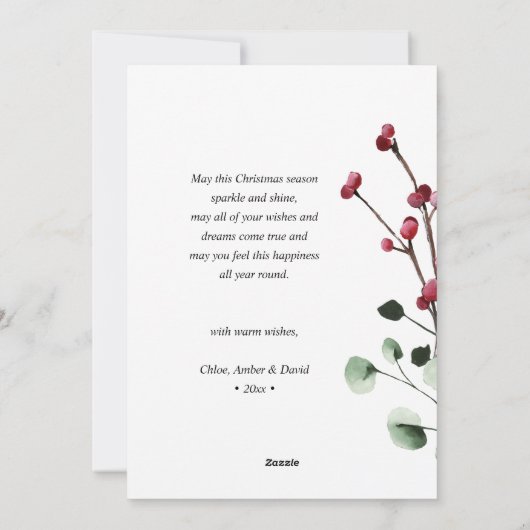 Festive Green Foliage Eucalyptus Red Cardinale Bir Feestdagenkaart (Achterkant)