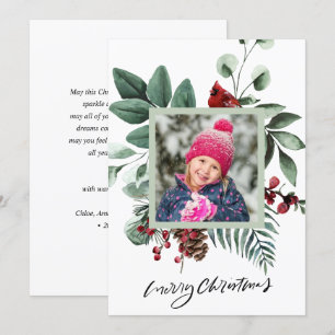 Festive Green Foliage Eucalyptus Red Cardinale Bir Feestdagenkaart