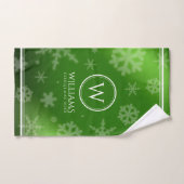 Festive Green Folie Snowflakes Monogram Naam Bad Handdoek (Handdoek)