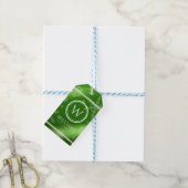 Festive Green Folie Snowflakes Monogram Naam Cadeaulabel (Met Touw)