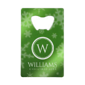 Festive Green Folie Snowflakes Monogram Naam Creditkaart Flessenopener (Voorkant)