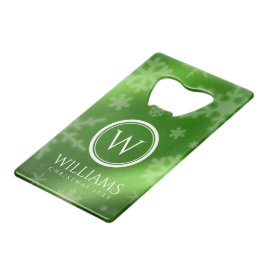 Festive Green Folie Snowflakes Monogram Naam Creditkaart Flessenopener