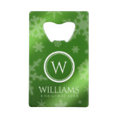 Festive Green Folie Snowflakes Monogram Naam Creditkaart Flessenopener (Achterkant)
