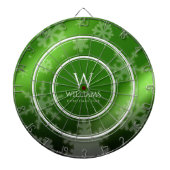 Festive Green Folie Snowflakes Monogram Naam Dartbord (Voorkant)