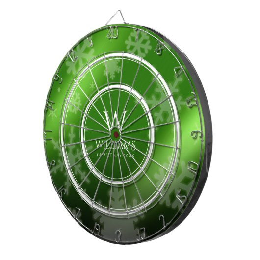 Festive Green Folie Snowflakes Monogram Naam Dartbord (Voorkant Rechts)