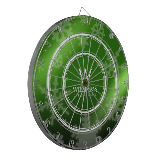 Festive Green Folie Snowflakes Monogram Naam Dartbord (Voorkant Links)