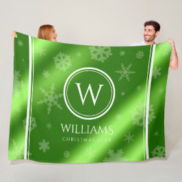 Festive Green Folie Snowflakes Monogram Naam Fleece Deken
