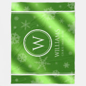 Festive Green Folie Snowflakes Monogram Naam Fleece Deken (Voorkant)